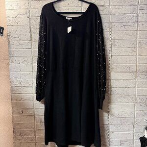 Cato Woman Black Sweater Dress with Sequin & Pearl Sleeves – Size 26/28W – NWT